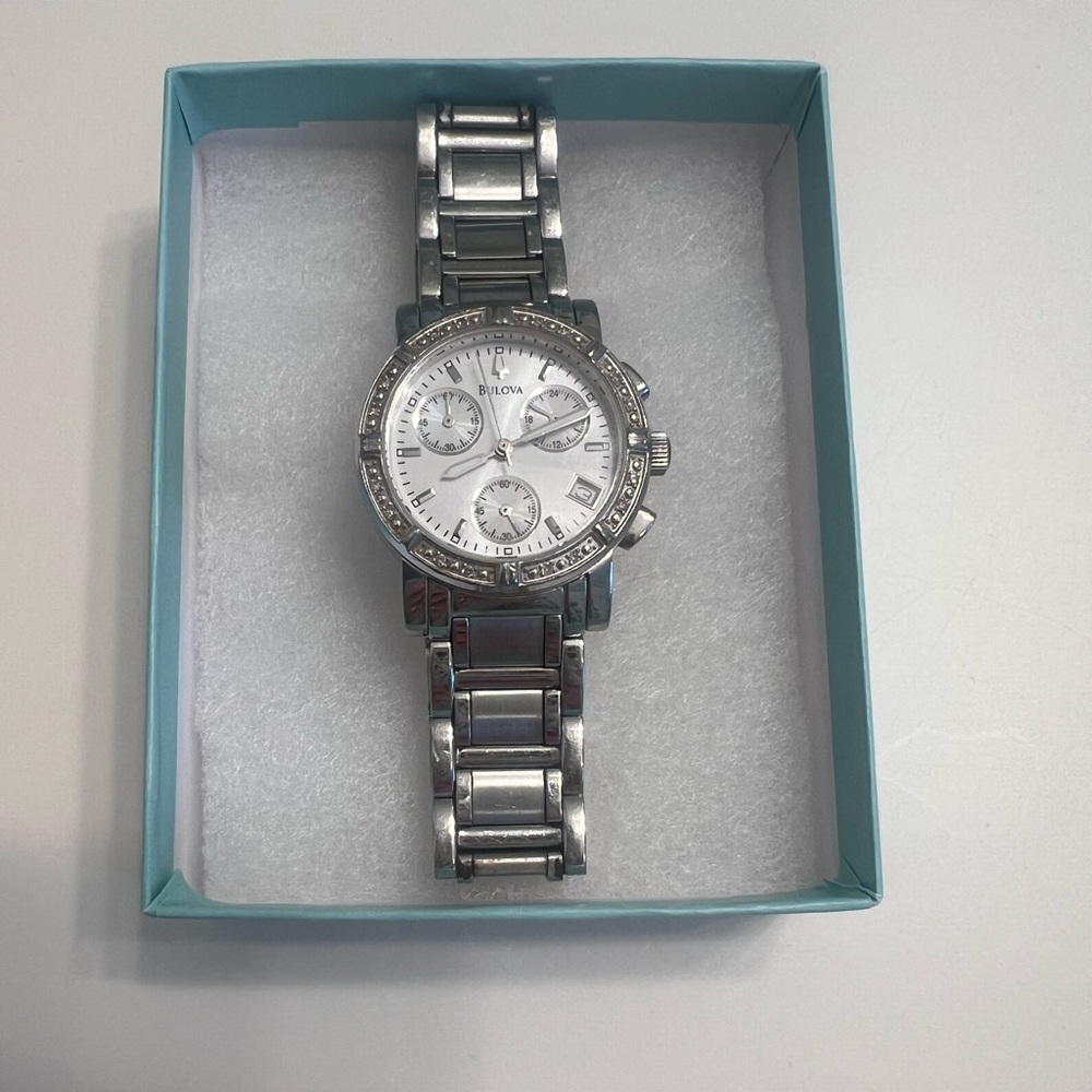 Bulova Women's Diamond Accents Multi Dial Chronograph 33mm Watch 96R19